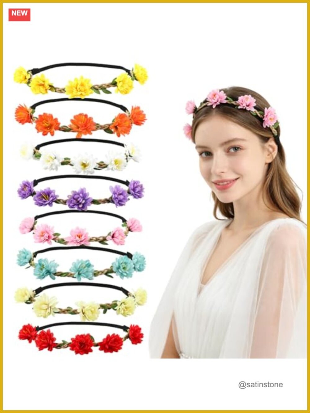 8Pcs Floral Flower Crown Headband Set Elastic Fairy Hair Accessories